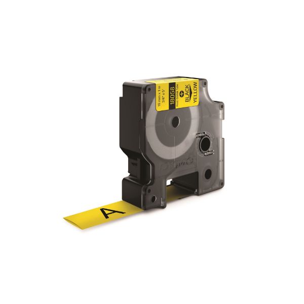 Picture of Genuine Rhino Industrial Labels-Heat Shrink 19mm Black on Yellow. industrial grade