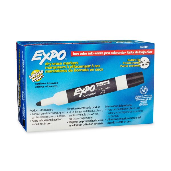 Picture of Dry Erase Markers Bullet Marker 12-Pack. Black Colour. Bright Vivid Non-toxic Ink.