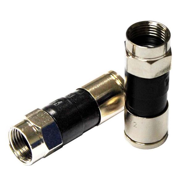 Picture of Weather Grade HD RG6 F-Compression Connector. Recommended tool CT-H510B.