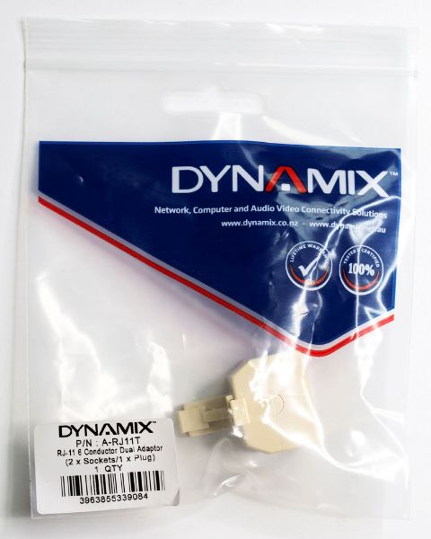 Picture of RJ11 6x Conductor Dual Adaptor 2x Sockets/1x Plug