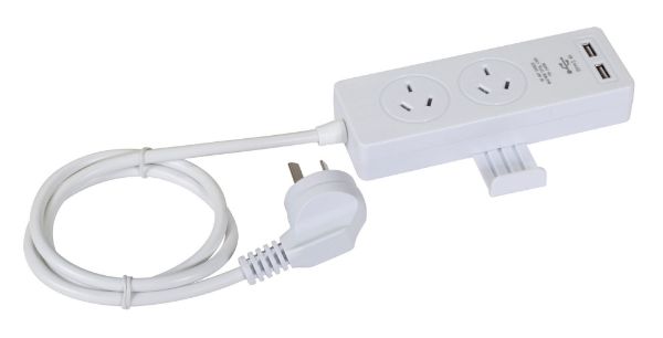 Picture of 2-way Powerboard w/ 2x USB 2.4A Rapid Charging Ports. Built-in Phone or Tablet