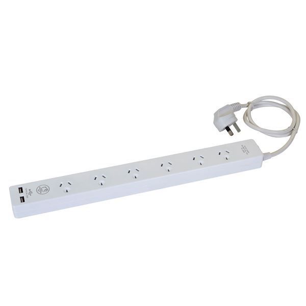 Picture of 6-way 10A Home & Office Powerboard w/ two USB 3.4A Rapid Charging Ports