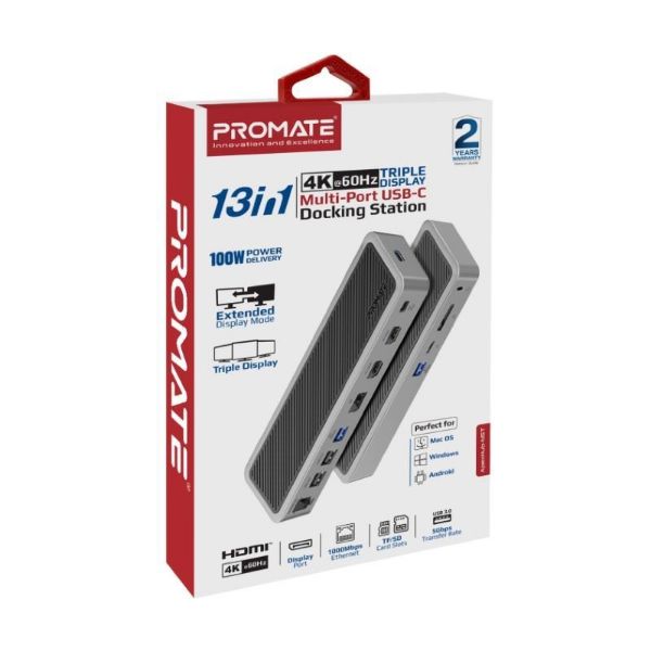 Picture of 12-in-1 Multi-Port Hub. 4x USB-A & 1x USB-C PD Port 2x HDMI Ports 1x RJ45