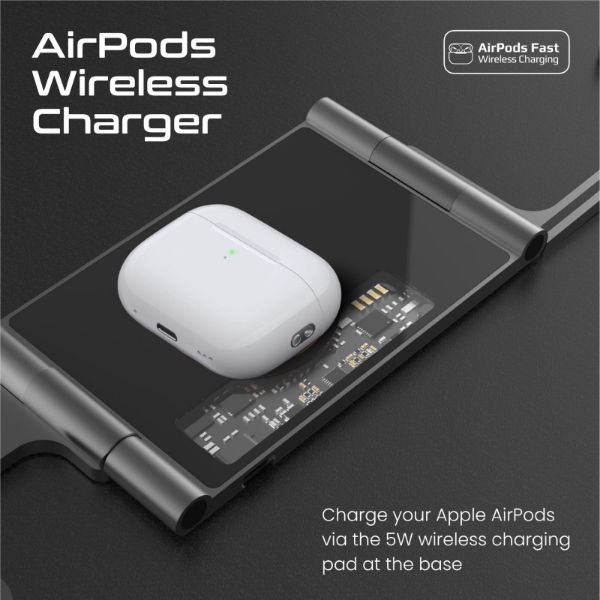 Picture of 3-in-1 Ultra-Slim Foldable 15W Magsafe Wireless Charging Station. 3W Apple Charger.