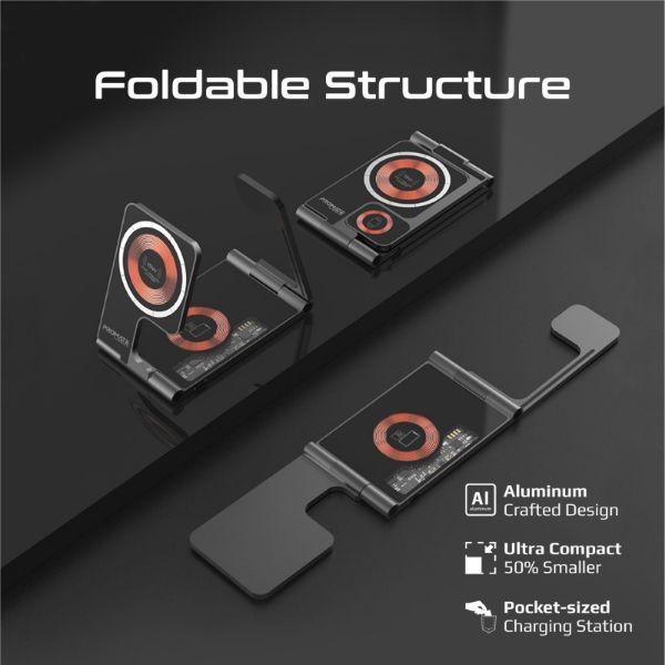 Picture of 3-in-1 Ultra-Slim Foldable 15W Magsafe Wireless Charging Station. 3W Apple Charger.