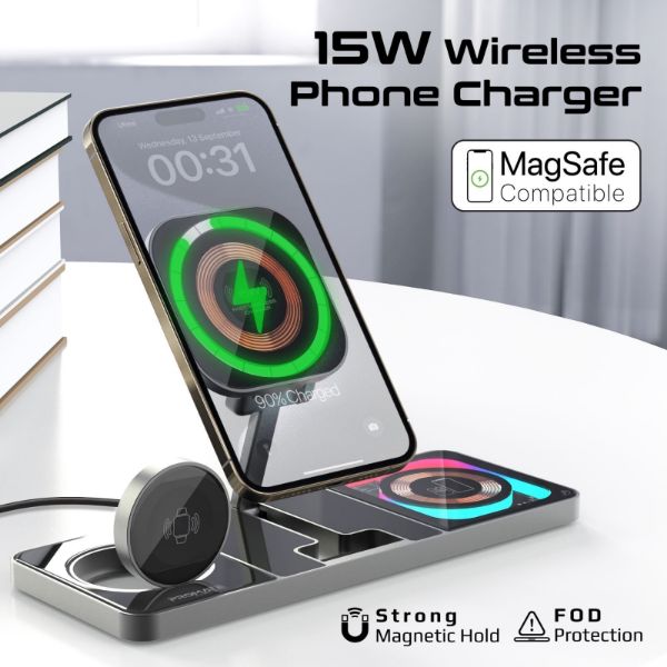 Picture of 3-in-1 Ultra-Slim 15W MagSafe Charging Station. 3W Apple Watch Charger 5W