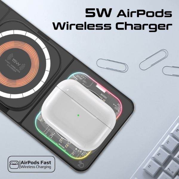 Picture of 3-in-1 Ultra-Slim 15W MagSafe Charging Station. 3W Apple Watch Charger 5W
