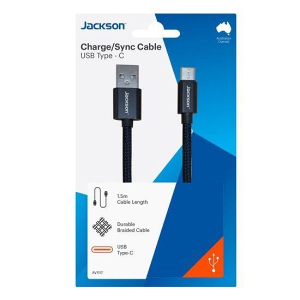 Picture of 1.5m USB-A to USB-C Sync & Charge Cable. Braided Cable Provides Extra