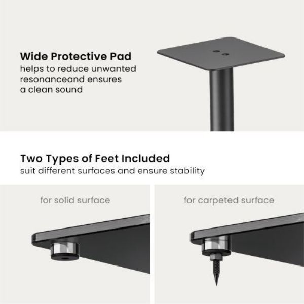 Picture of 24'' Aluminium/Glass Floor BookShelf Speaker Stand Tempered Glass Base w/ Floor