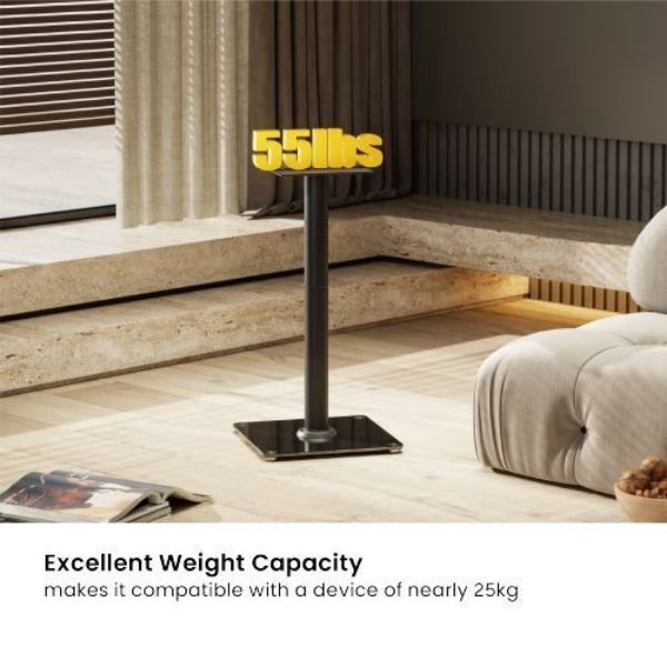 Picture of 24'' Aluminium/Glass Floor BookShelf Speaker Stand Tempered Glass Base w/ Floor