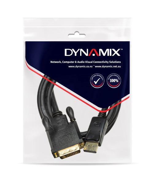 Picture of 1.5m DisplayPort Source to DVI-D Monitor Male Cable Max Resolution 1080p 60Hz.