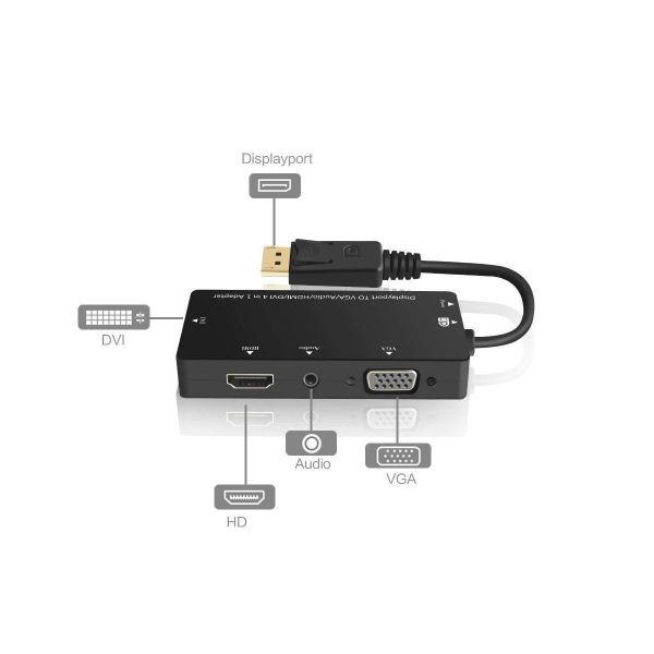 Picture of 4-in-1 Adaptor w/ DisplayPort Connector. Includes HDMI DVI VGA