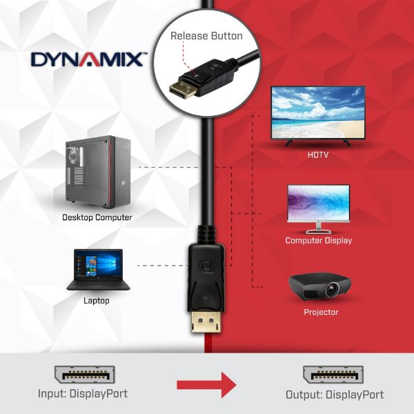 Picture of 10m DisplayPort v1.2 Cable w/ Gold Shell Connectors DDC Compliant 4K60hz