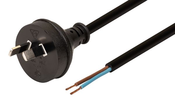 Picture of 2M 2-Pin Plug to Bare End 2 Core 0.75mm Cable Black Colour SAA Approved