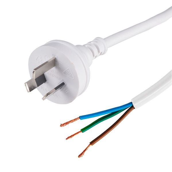 Picture of 1M 3-Pin Plug to Bare End 3 Core 1mm Cable White SAA Approved