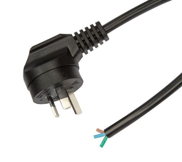Picture of 3m 3-Pin Right Angled Plug to Bare End 3 Core 1mm Cable Black Colour SAA Approved