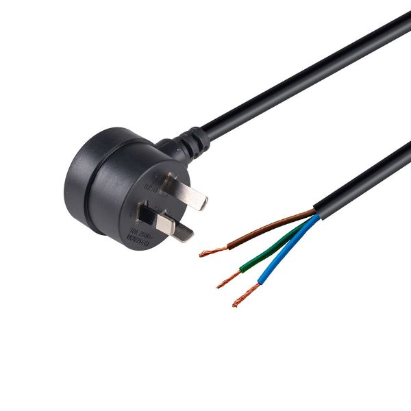 Picture of 2M 3-Pin Tapon Plug to Bare End 3 Core 1mm Cable Black SAA Approved