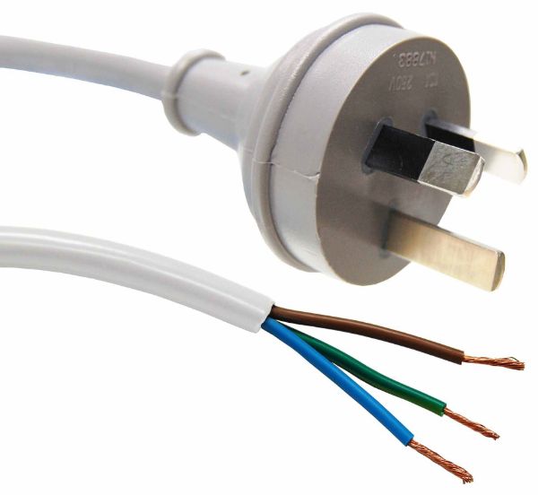 Picture of 2M 3-Pin Plug to Bare End 3 Core 075mm Cable White Colour SAA Approved