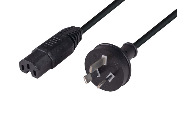 Picture of 1M 3-Pin to Notched C15 Rubber Flex SAA Approved Power Cable 1.0mm Copper Core Black