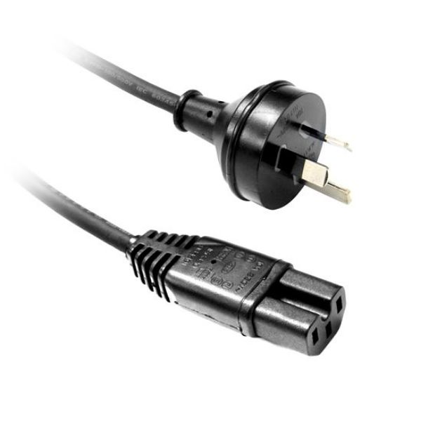 Picture of 2M 3-Pin to Notched C15 Rubber Flex SAA Approved Power Cable 1.0mm Copper Core Black