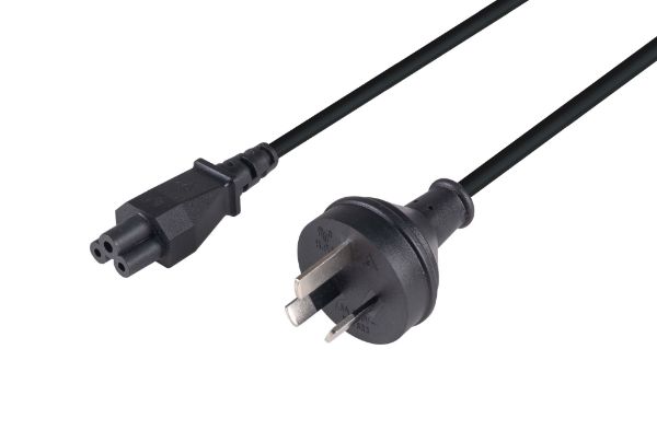 Picture of 2M 3-Pin to C5 Clover Shaped Female Connector 7.5A. SAA approved Power Cord 0.75mm