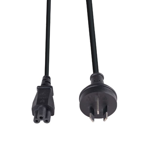 Picture of 2M 3-Pin to C5 Clover Shaped Female Connector 7.5A. SAA approved Power Cord 0.75mm