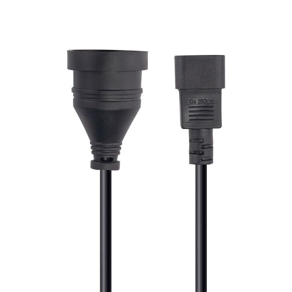 Picture of 0.5m 3-Pin Socket to IEC C14 Male Connector. 10A. Power Cord.