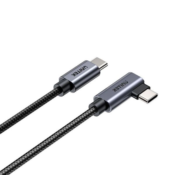 Picture of 1m USB-C to Right Angled 90 Degree USB-C Connector. Supports 100W PD Fast Charging
