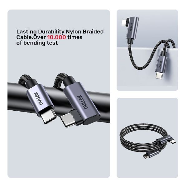 Picture of 2m USB-C to Right Angled 90 Degree USB-C Connector. Supports 100W PD Fast Charging
