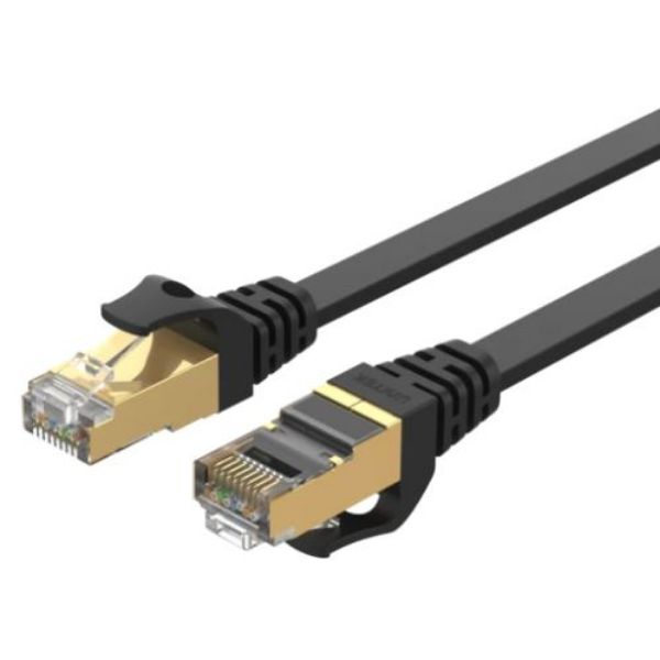 Picture of 10m CAT 7 Black Flat SSTP 32AWG Patch Lead in PVC Jacket 500MHz Gold-plated Contacts