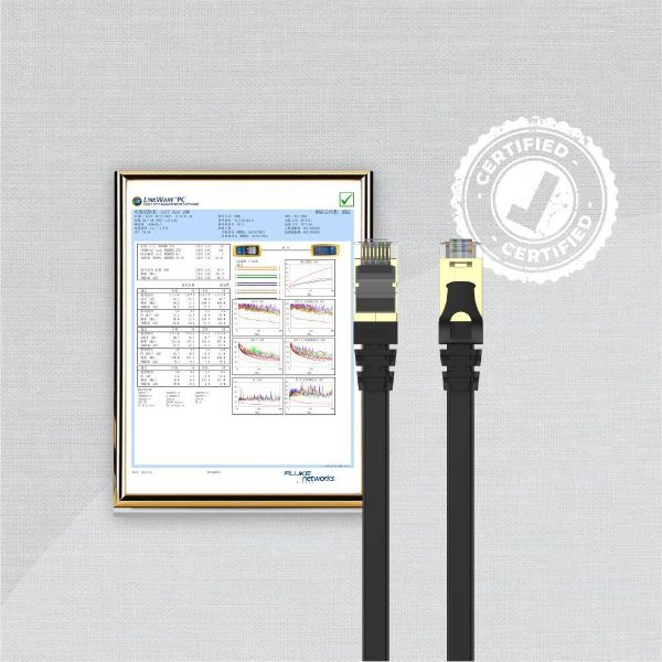 Picture of 10m CAT 7 Black Flat SSTP 32AWG Patch Lead in PVC Jacket 500MHz Gold-plated Contacts