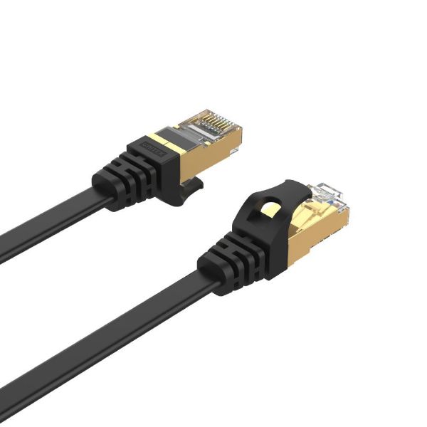 Picture of 2m CAT 7 Black Flat SSTP 32AWG Patch Lead in PVC Jacket 500MHz Gold-plated Contacts