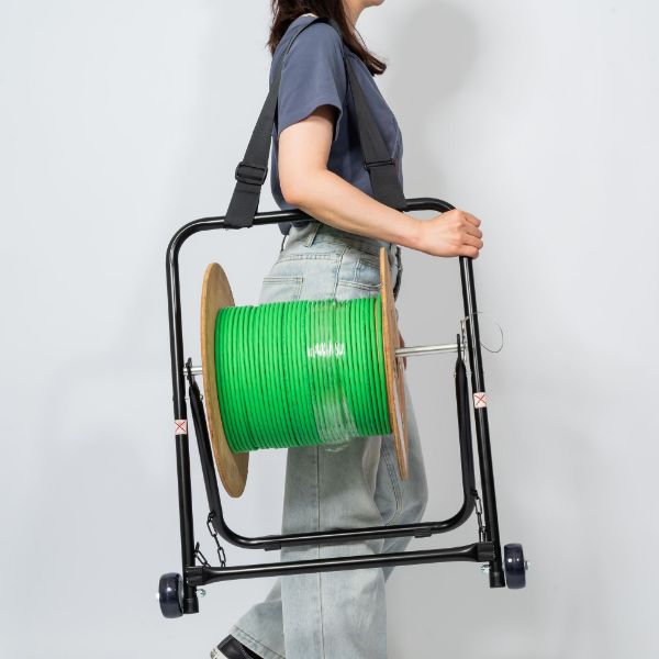Picture of Foldable Cable Caddy w/ Wheels & Pull Strap Hold Cable Reel up to 50cm Diameter & 100kg