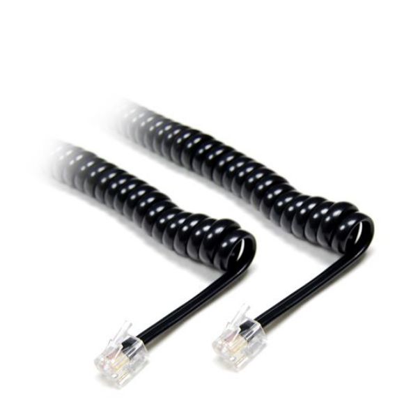 Picture of Curly Handset Cord Black 4 Wire RJ22 to RJ22 Cable 370mm Coiled