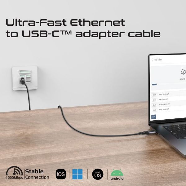 Picture of 5m USB-C to RJ45 High-Speed 1Gbps Ethernet Cable. Premium Aluminium Alloy