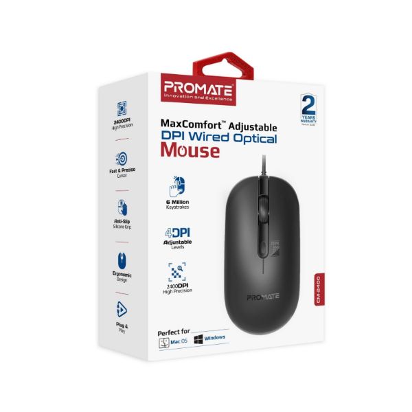 Picture of 4-Button Wired Optical Mouse w/ 2400dpi. MaxComfort Adjustable DPI