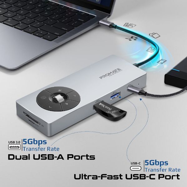 Picture of 14-in-1 USB Multi-port Hub with USB-C Connector. Includes 1x HDMI Port 1x RJ45