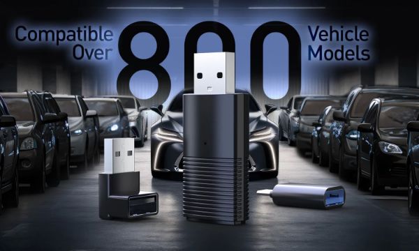 Picture of Wired Carplay to Wireless Connection Dongle Stick. 90 Degree USB-A Adapter &