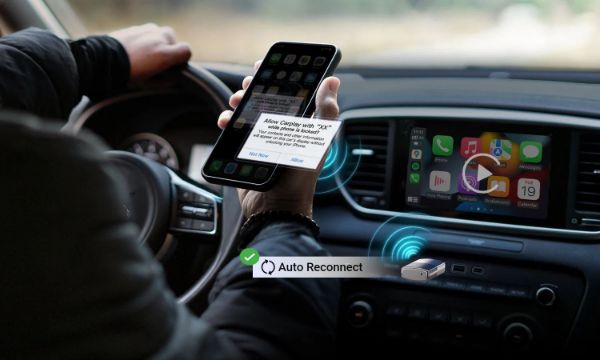 Picture of Wired Carplay to Wireless Connection Dongle Stick. 90 Degree USB-A Adapter &