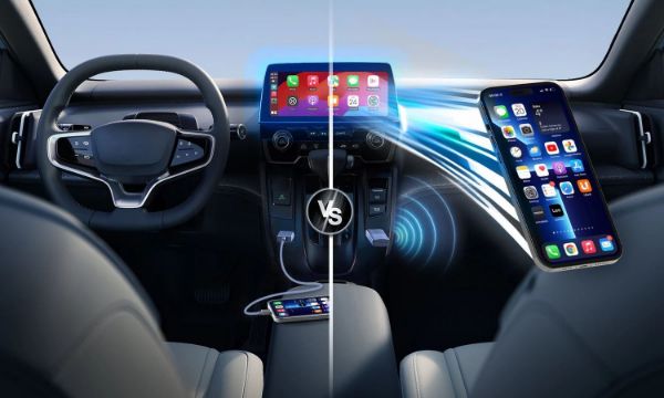 Picture of Wired Carplay to Wireless Connection Dongle Stick. 90 Degree USB-A Adapter &