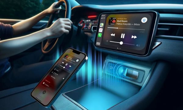 Picture of Wired Carplay to Wireless Connection Dongle Stick. 90 Degree USB-A Adapter &