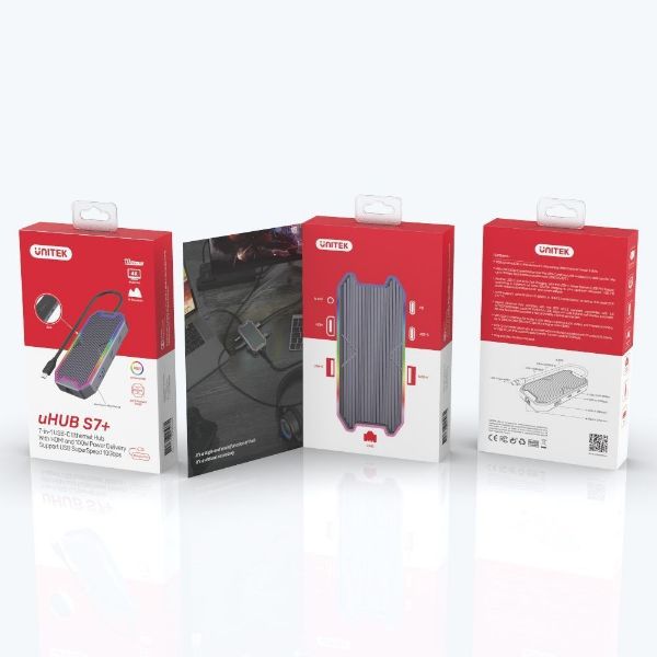 Picture of 7-in-1 Multi-Port 100W PD Hub Supporting 10Gbps w/ USB-C Connector. 2x USB-A 10Gbps