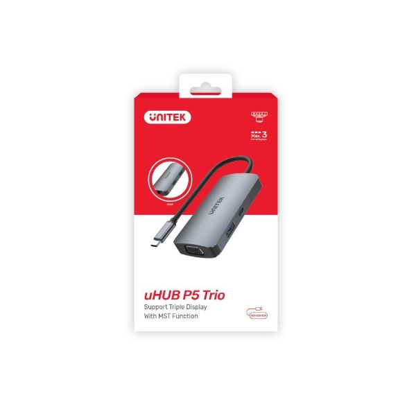 Picture of 5-in-1 USB 3.1 Mulit-Port Hub w/ USB-C Connector. Includes 2x HDMI Ports 1x VGA