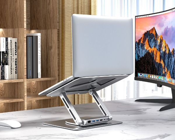 Picture of Laptop Docking Station Stand w/ 360 Rotating Base. 2x USB-A Ports 1x HDMI