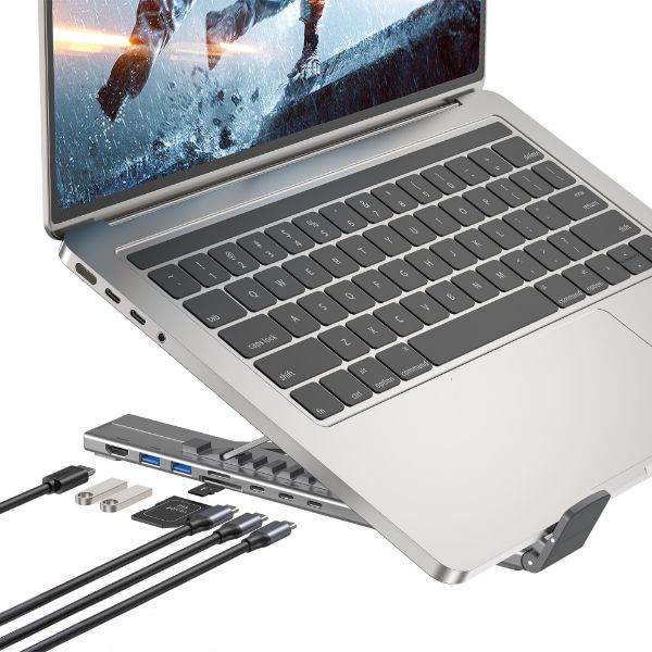 Picture of 7-in-1 Multi-Port Foldable Laptop Stand Docking Station w/ USB-C Connector.