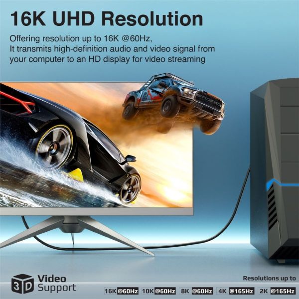 Picture of 2m 2.0 DisplayPort Cable. Supports HD up to 16K@60Hz Supports 80Gbps Data Transfer