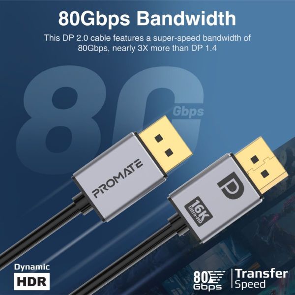 Picture of 2m 2.0 DisplayPort Cable. Supports HD up to 16K@60Hz Supports 80Gbps Data Transfer