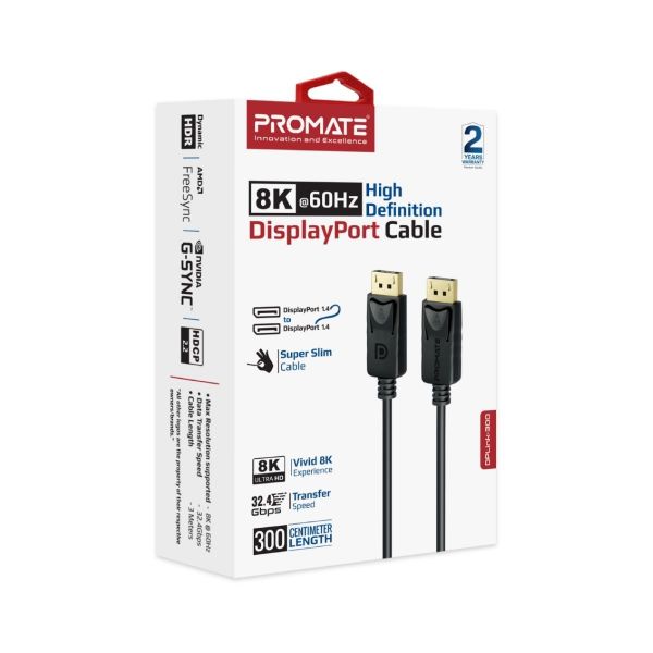 Picture of 1.4 DisplayPort Cable. Supports HD up to 8K@60Hz Supports 32.4Gbps Data Trans