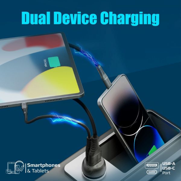 Picture of 33W Ultra-Fast Dual Port Compact In-Car Phone Charger. 1x 18W QC 3.0 USB-A Port