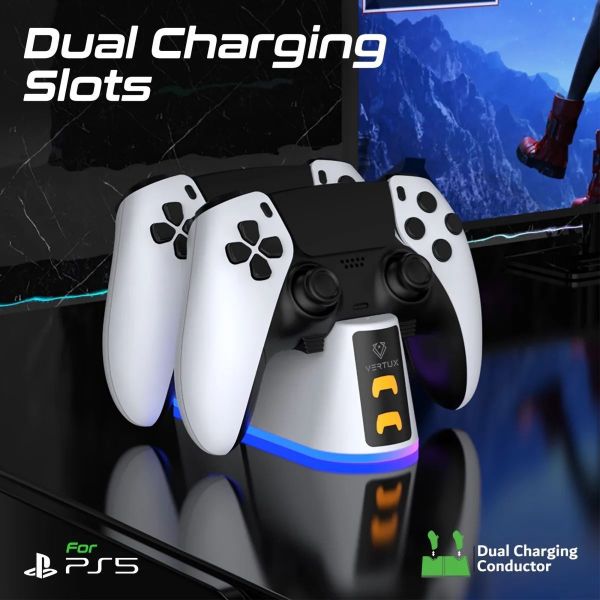 Picture of 2-in-1 Charging Dock for PS5 DualSense Controller w/ RGB Lights. Charging Status
